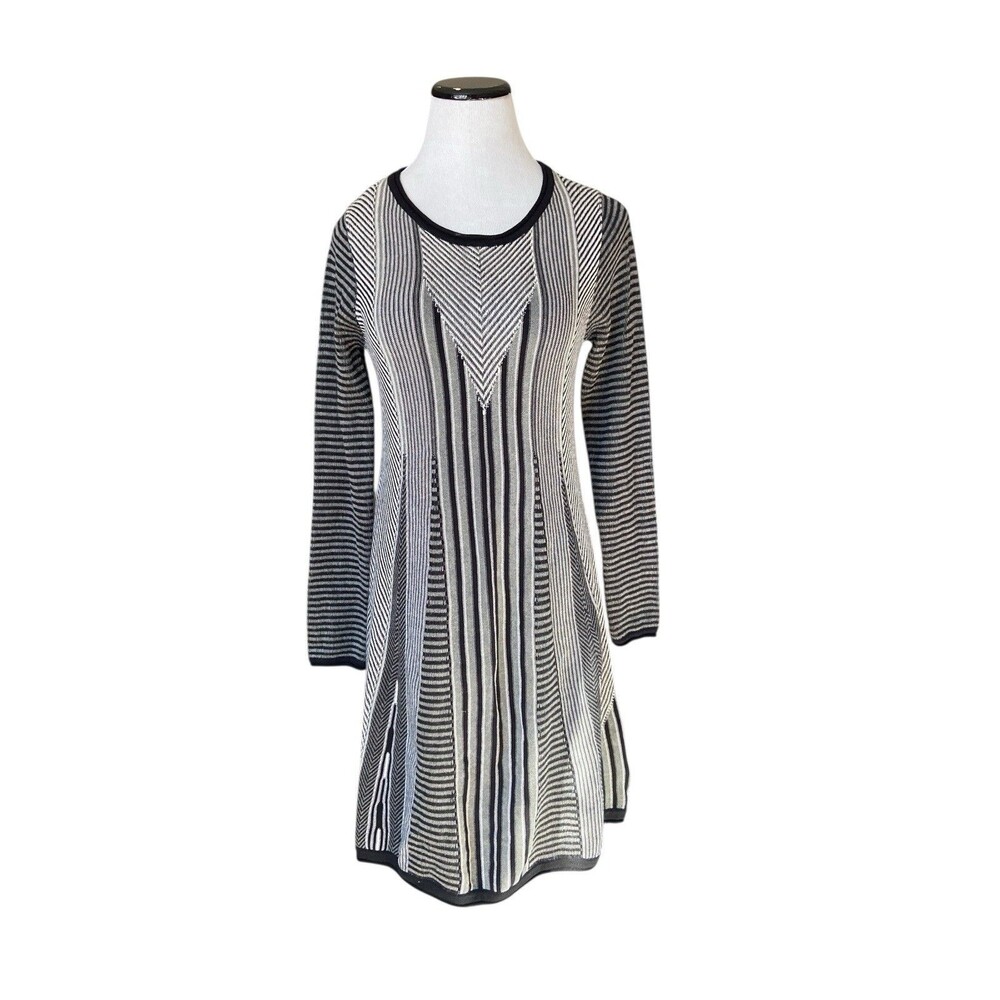 PrAna Flare Stripe Sweater Dress Size S Gray Quiet Luxury Minimalist Sustainable